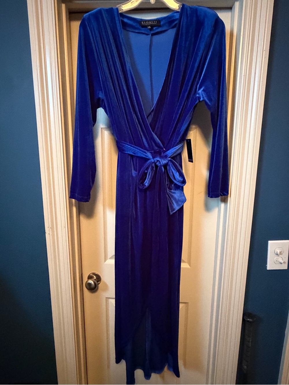Royal Blue Velour Wrap Dress